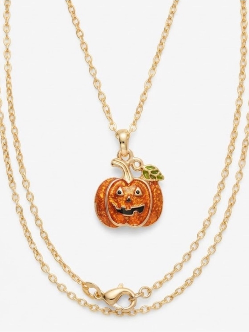 Halloween Pumpkin Jack-O'-Lantern Pendant Necklace - Orange